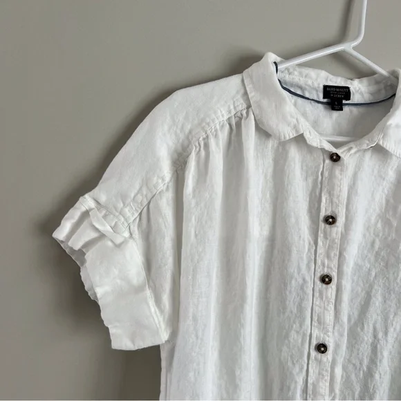 J Crew Baird McNutt White Dress Roll Sleeve Coastal Preppy Irish Linen Large - Picture 3 of 9